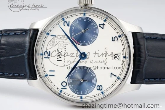 MIROTIME 0413 ZeroBulk Portuguese Real PR IW500715 SS AZF 1:1 Best Edition White Blue Dial on Blue Leather Strap A 7034